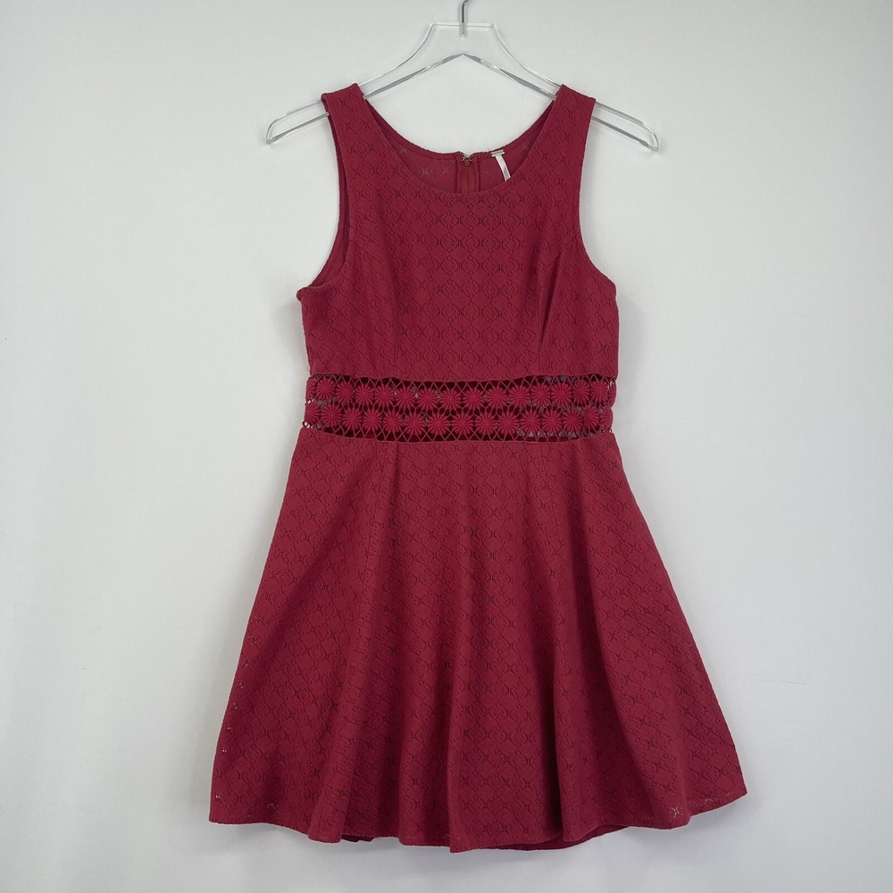 Free People Womens Dress Size 10 Burgundy Embroidered Sleeveless